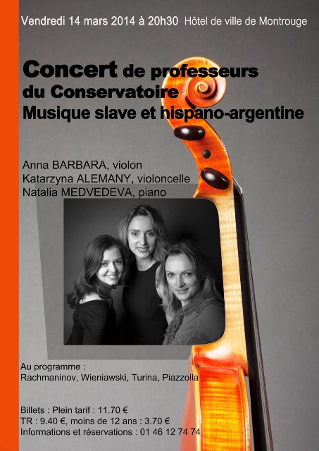 Affiche. Montrouge. Concert de professeurs du Conservatoire Musique slave et hispano-argentine. 2014-03-14